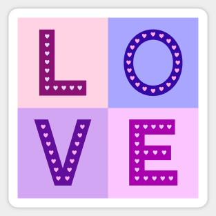 LOVE type with hearts pinks purples Sticker